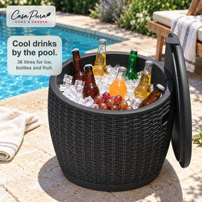 Drinks Cooler | Laguna | 36 L Ice Cooler with Seat & Side Table Function in Rattan Effect | 2 Colours