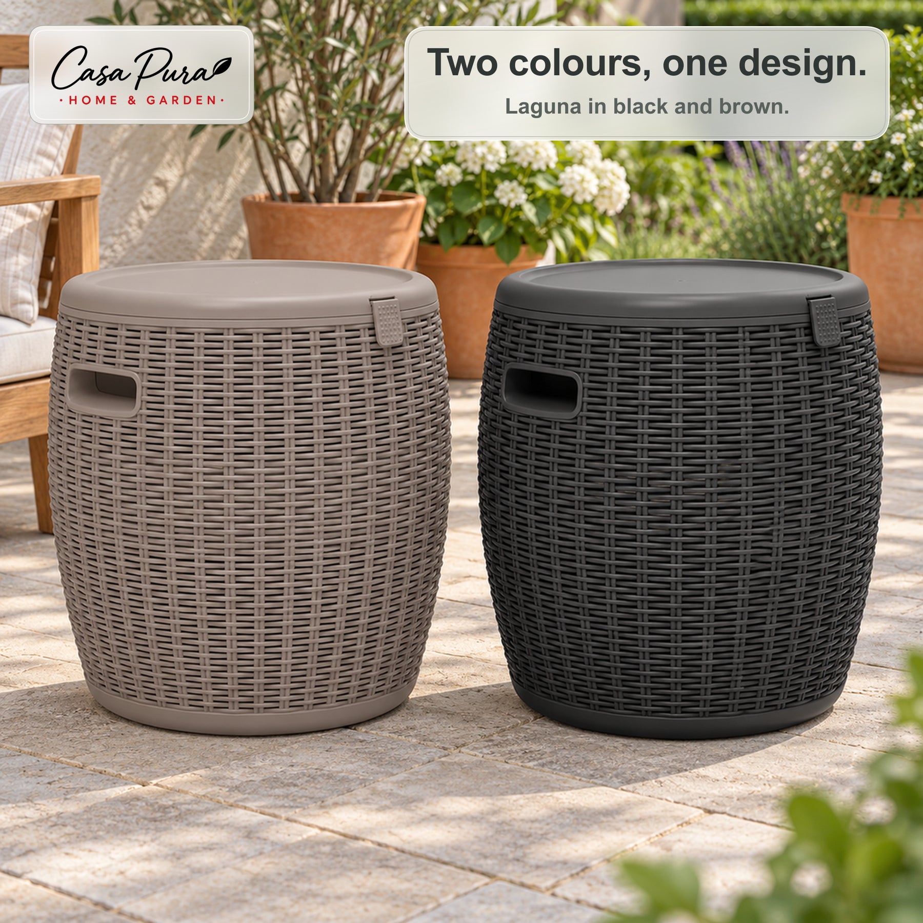 Drinks Cooler | Laguna | 36 L Ice Cooler with Seat & Side Table Function in Rattan Effect | 2 Colours