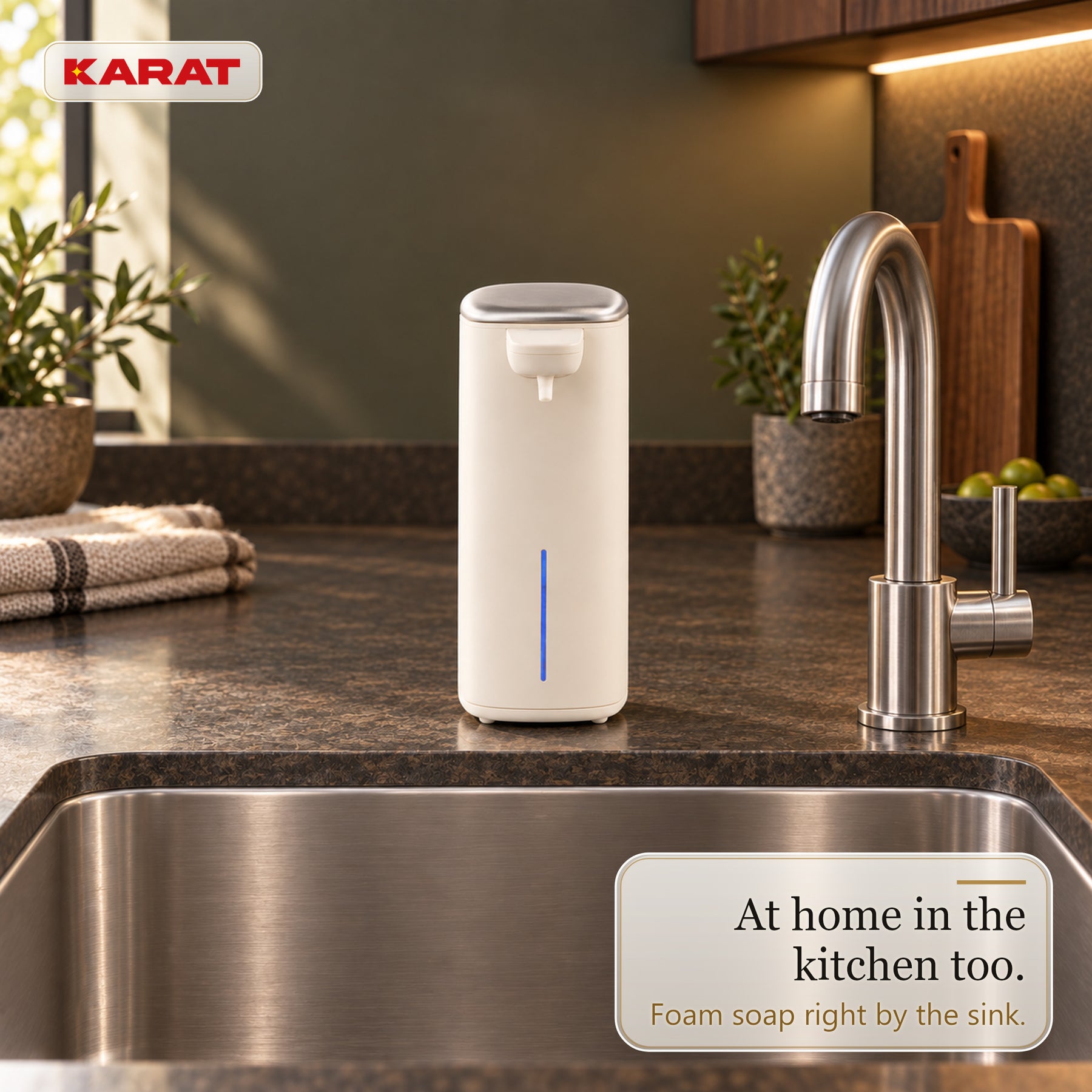 Automatic Foam Soap Dispenser | Liora | Touchless Sensor Dispenser with USB-C Rechargeable Battery & Stainless Steel | 250 ml