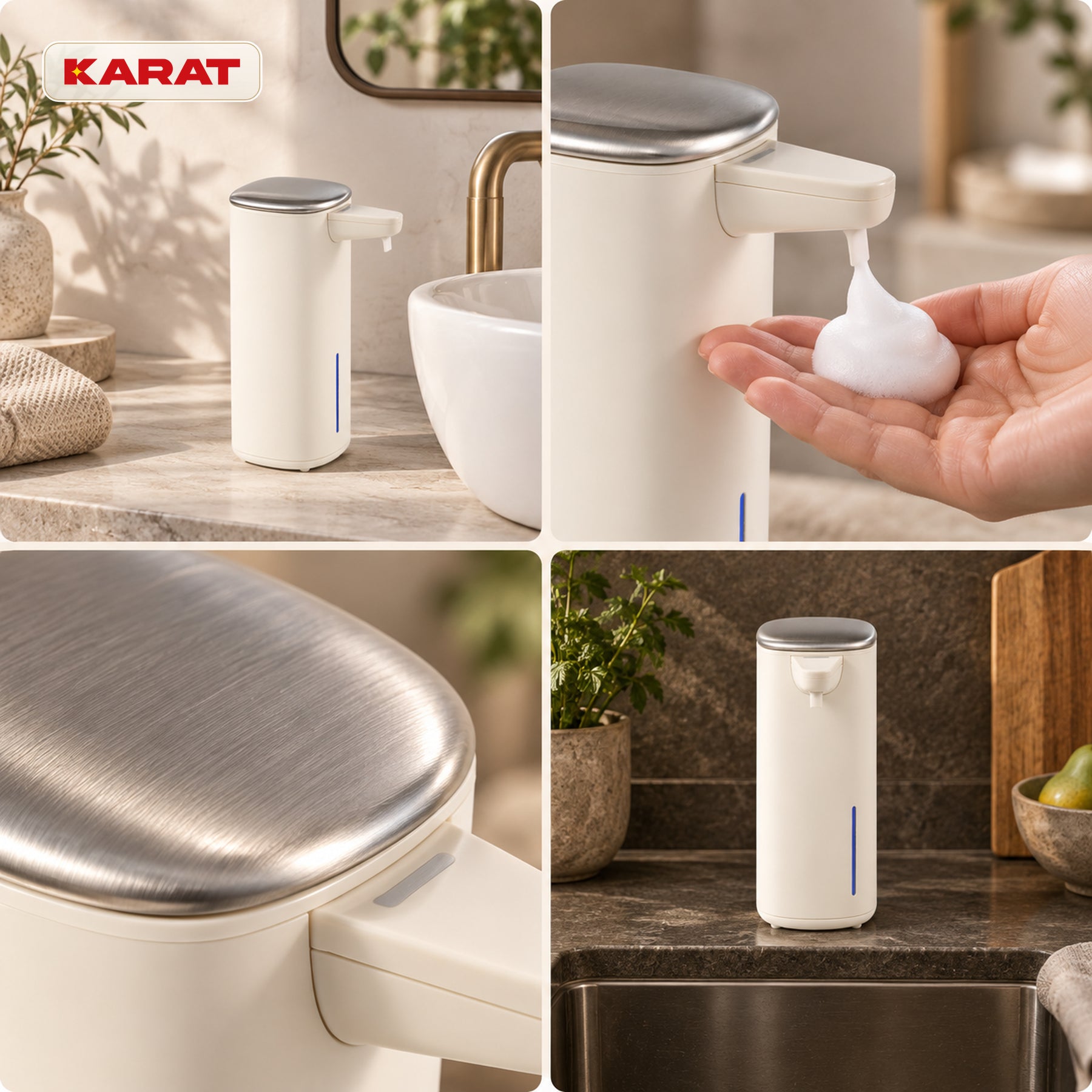 Automatic Foam Soap Dispenser | Liora | Touchless Sensor Dispenser with USB-C Rechargeable Battery & Stainless Steel | 250 ml