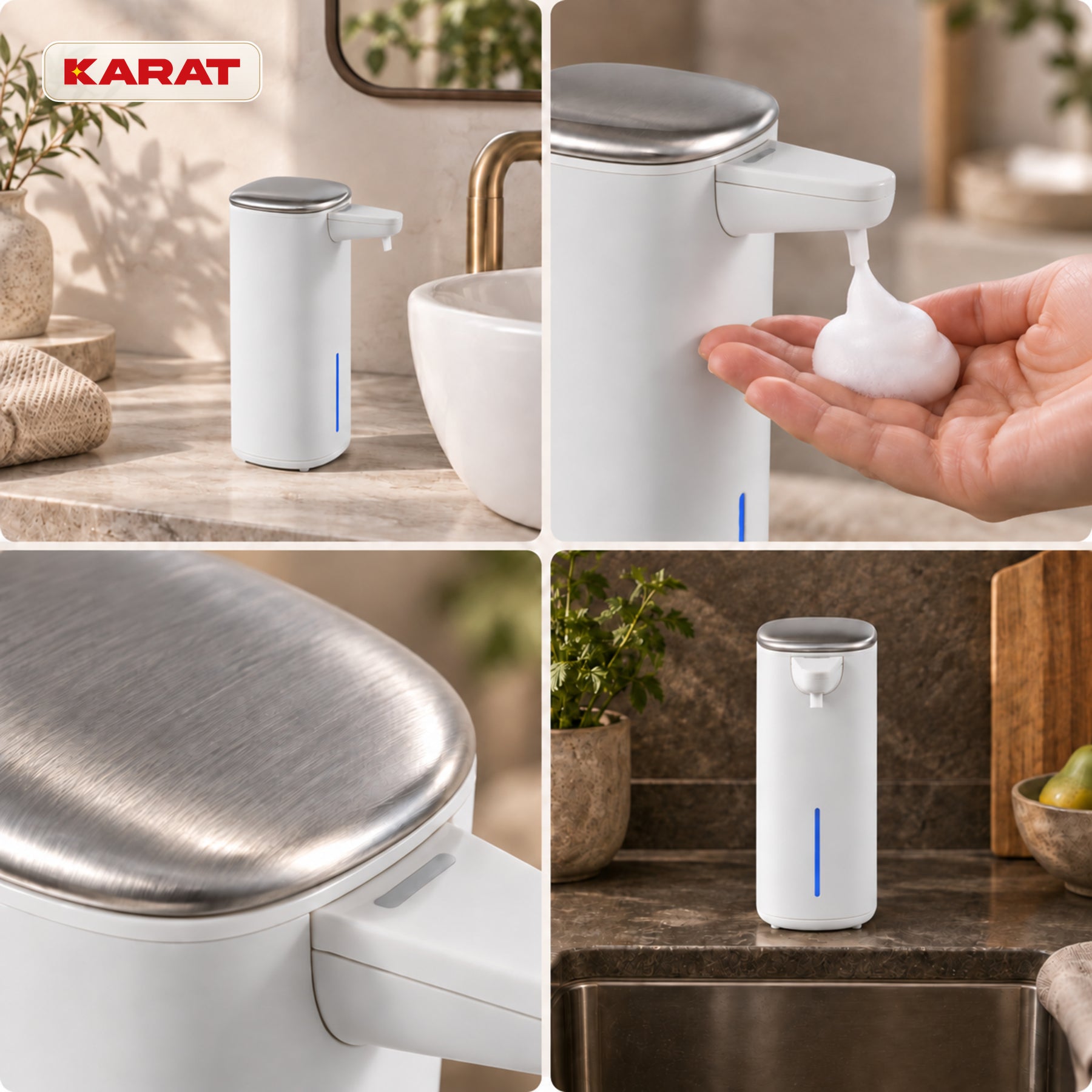Automatic Foam Soap Dispenser | Liora | Touchless Sensor Dispenser with USB-C Rechargeable Battery & Stainless Steel | 250 ml