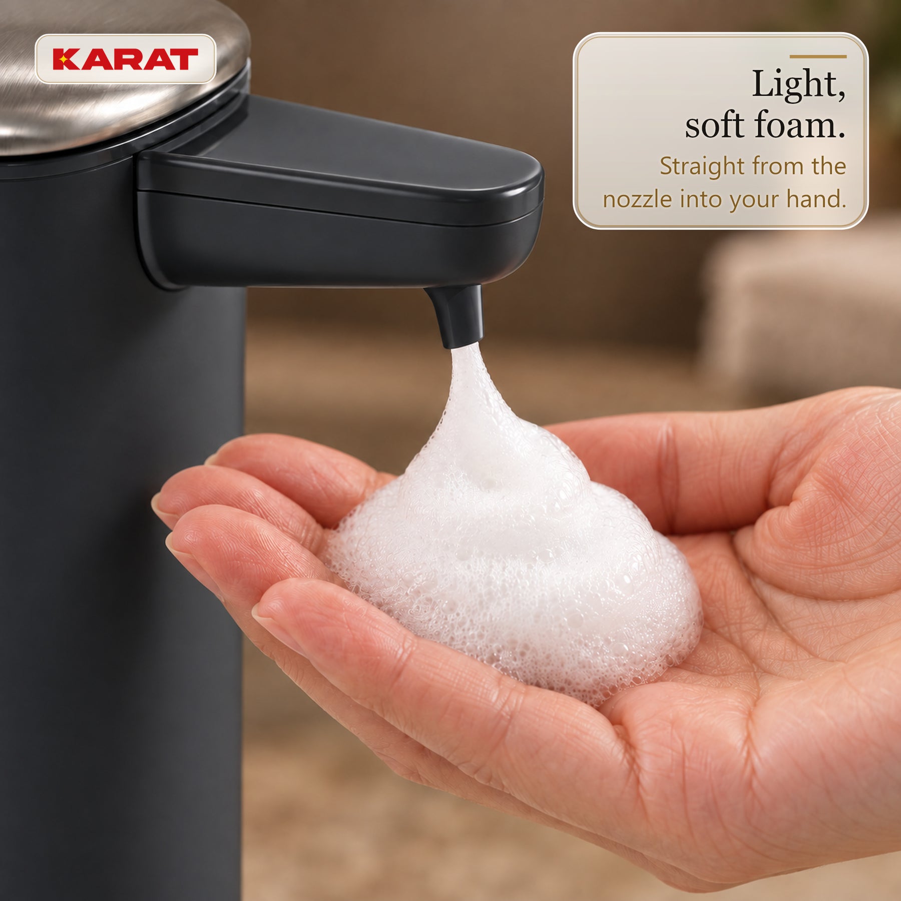 Automatic Foam Soap Dispenser | Liora | Touchless Sensor Dispenser with USB-C Rechargeable Battery & Stainless Steel | 250 ml