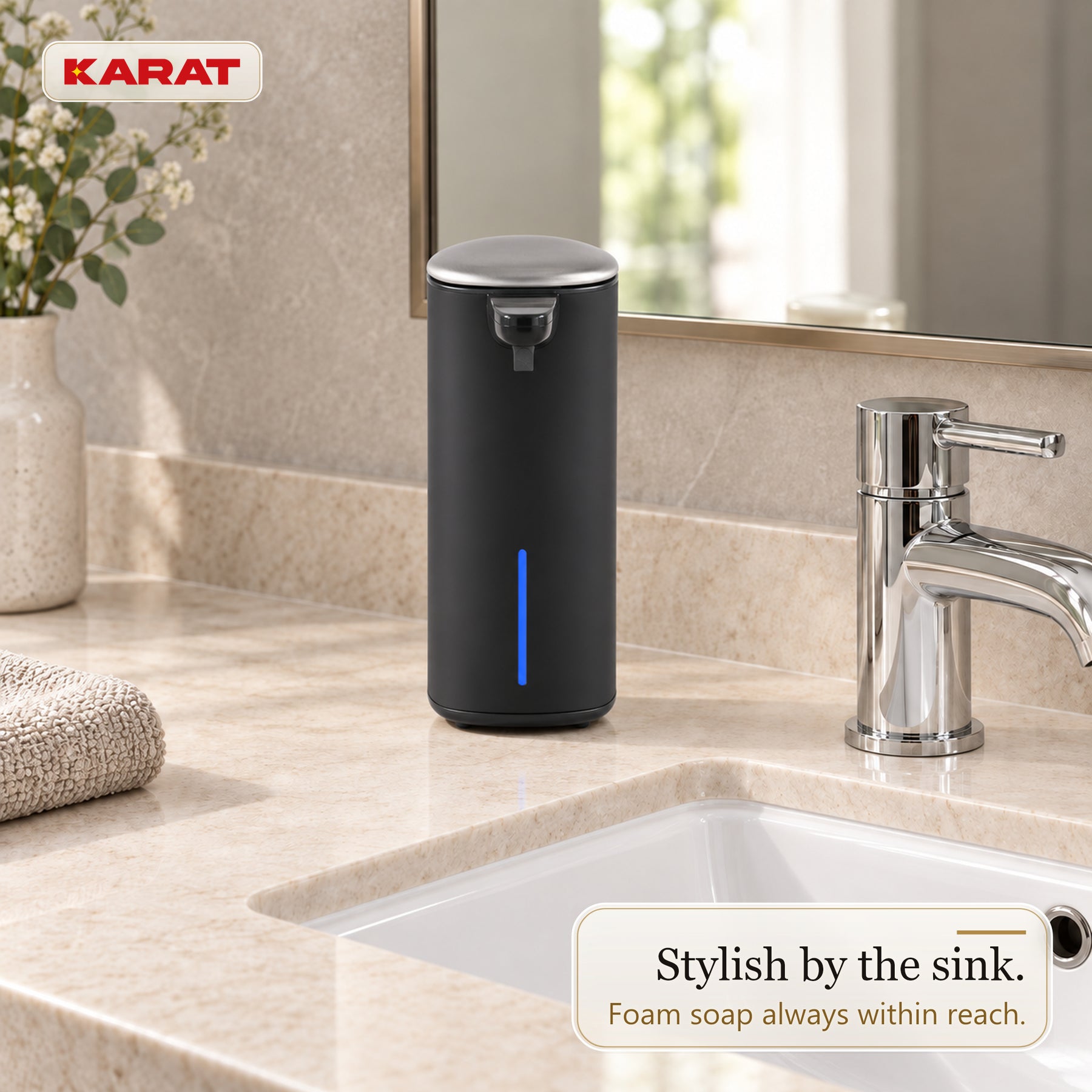 Automatic Foam Soap Dispenser | Liora | Touchless Sensor Dispenser with USB-C Rechargeable Battery & Stainless Steel | 250 ml