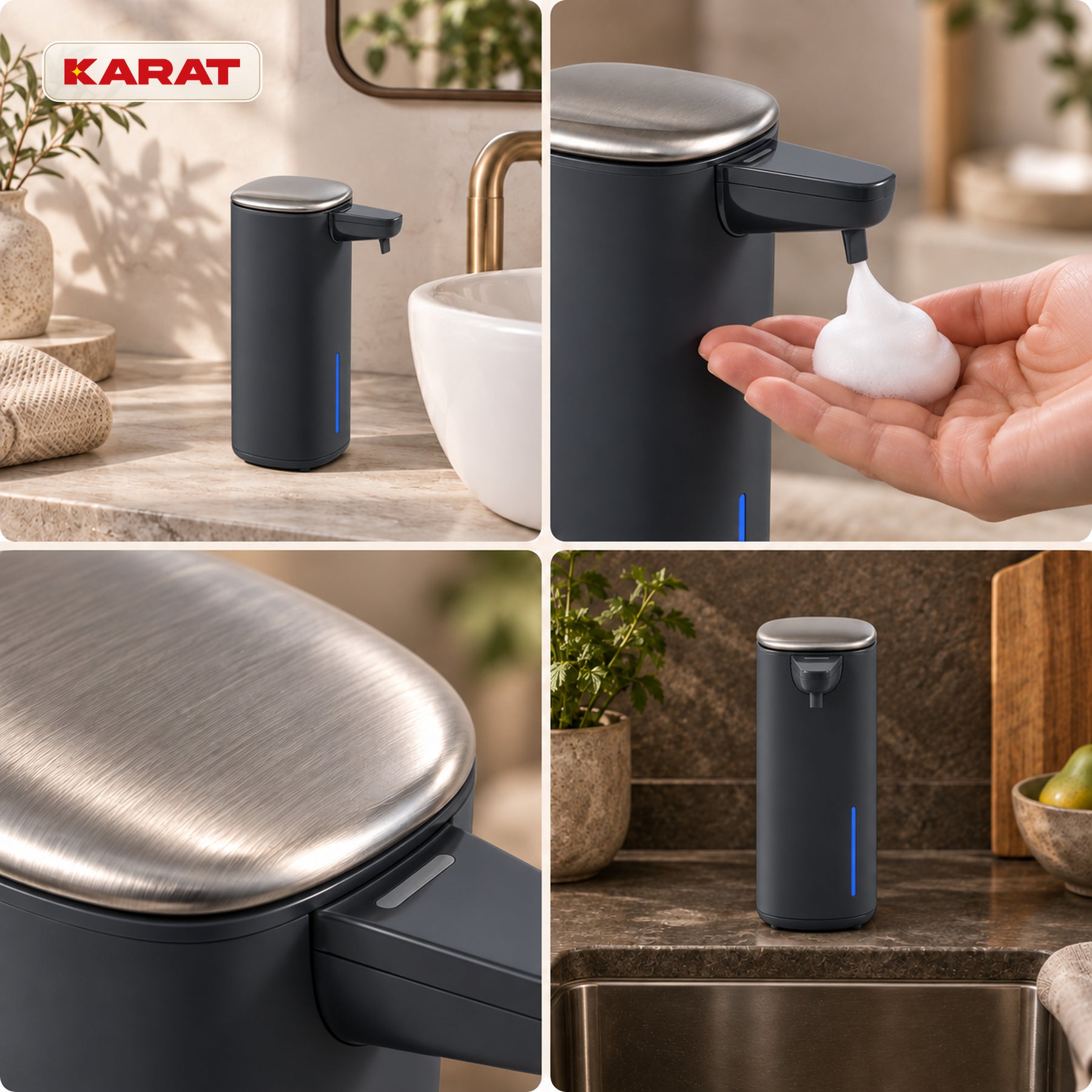 Automatic Foam Soap Dispenser | Liora | Touchless Sensor Dispenser with USB-C Rechargeable Battery & Stainless Steel | 250 ml