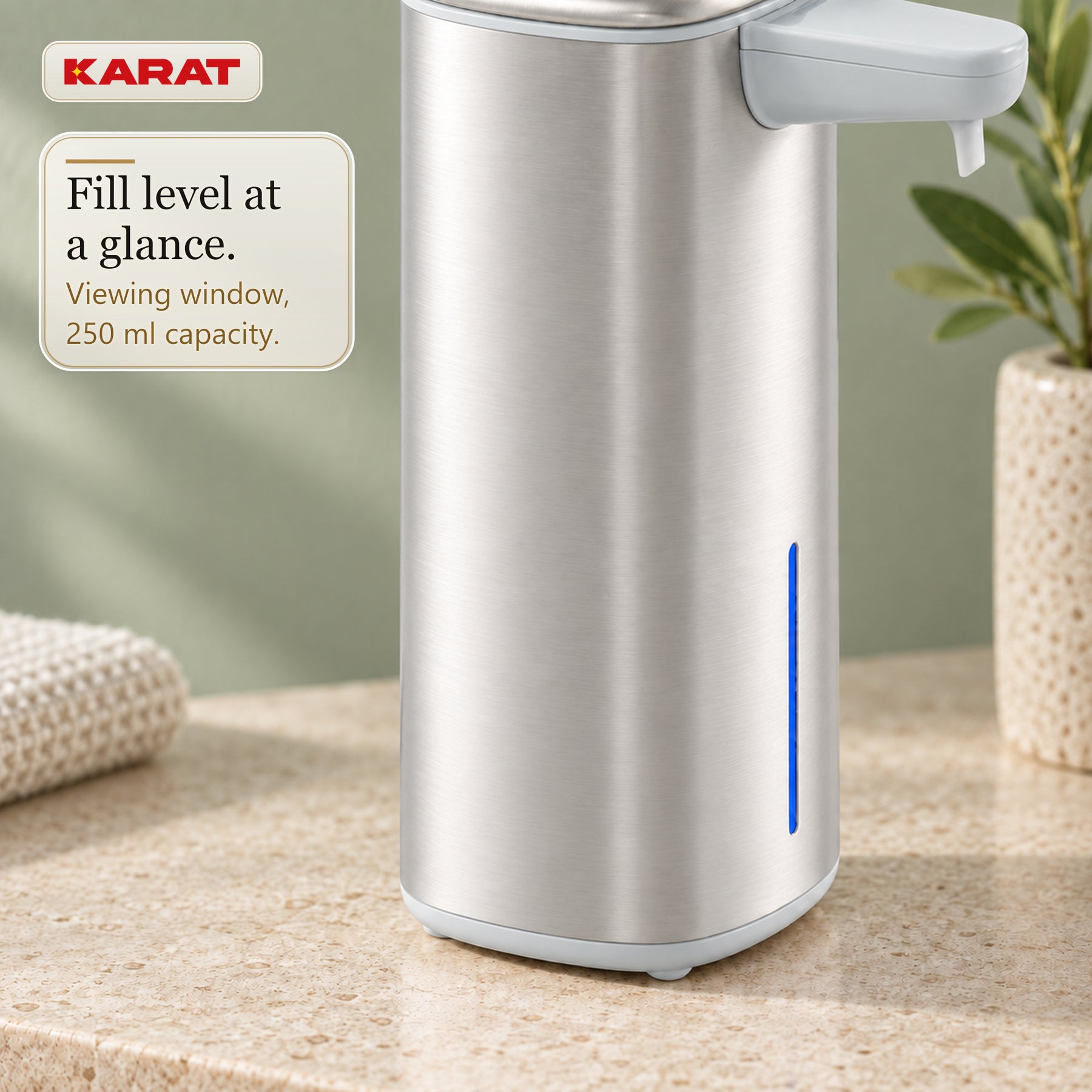 Automatic Foam Soap Dispenser | Liora | Touchless Sensor Dispenser with USB-C Rechargeable Battery & Stainless Steel | 250 ml