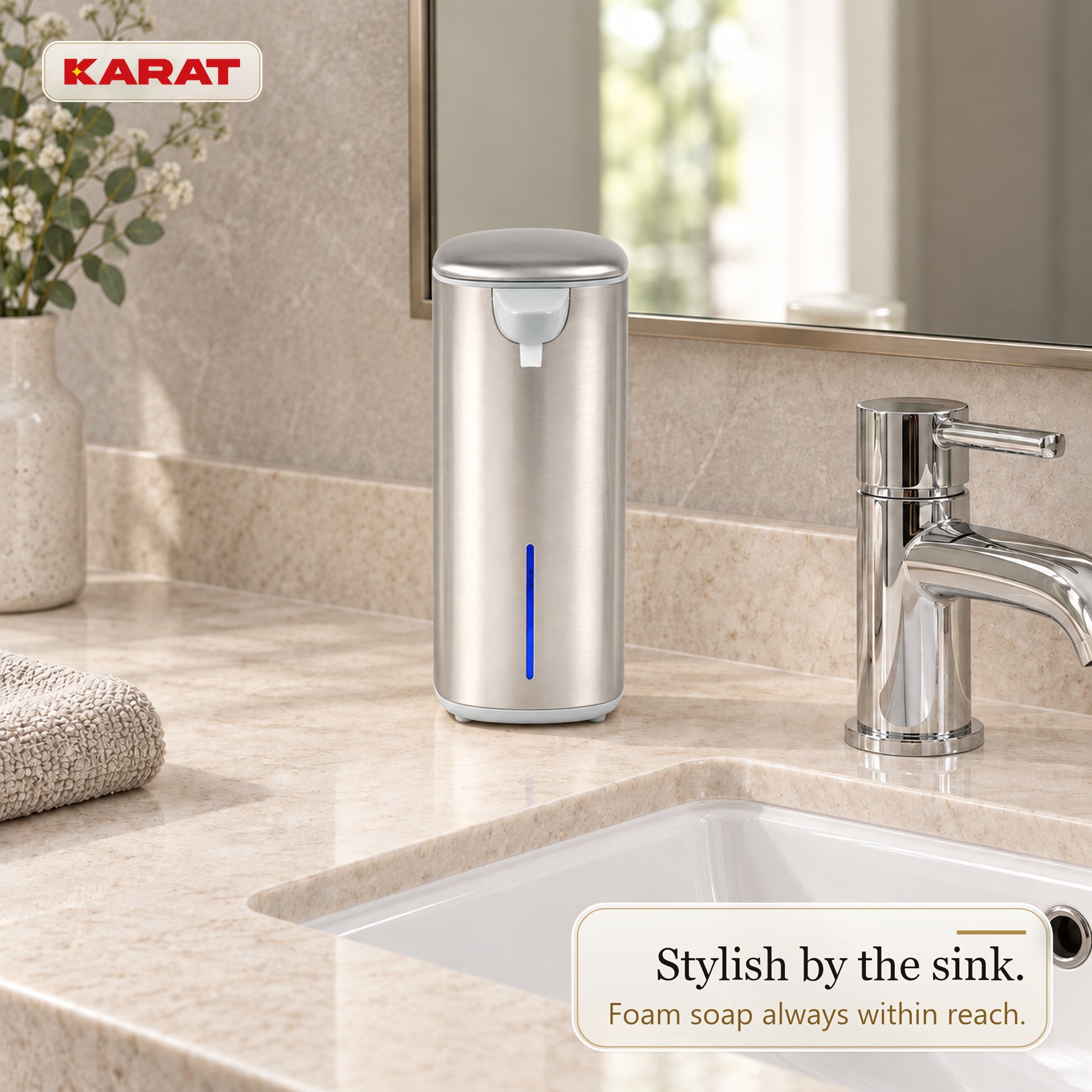 Automatic Foam Soap Dispenser | Liora | Touchless Sensor Dispenser with USB-C Rechargeable Battery & Stainless Steel | 250 ml