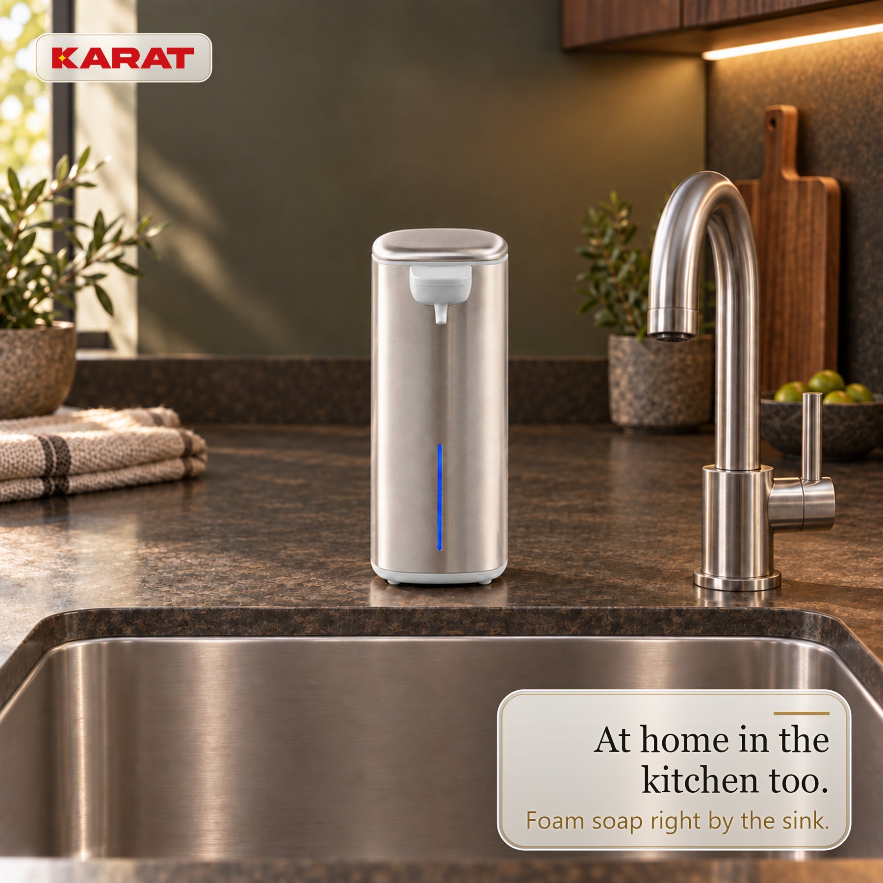 Automatic Foam Soap Dispenser | Liora | Touchless Sensor Dispenser with USB-C Rechargeable Battery & Stainless Steel | 250 ml