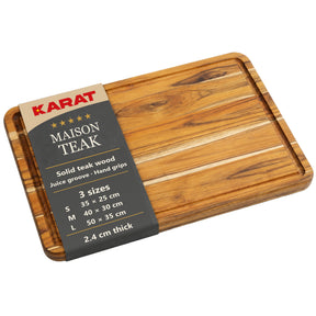 Cutting Board | Maison Teak Edge Grain | Solid Teak Wood with Juice Groove & Handles | 3 Sizes