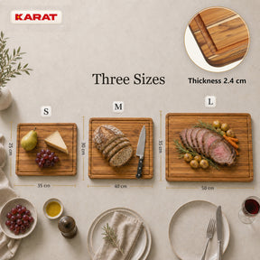 Cutting Board | Maison Teak Edge Grain | Solid Teak Wood with Juice Groove & Handles | 3 Sizes