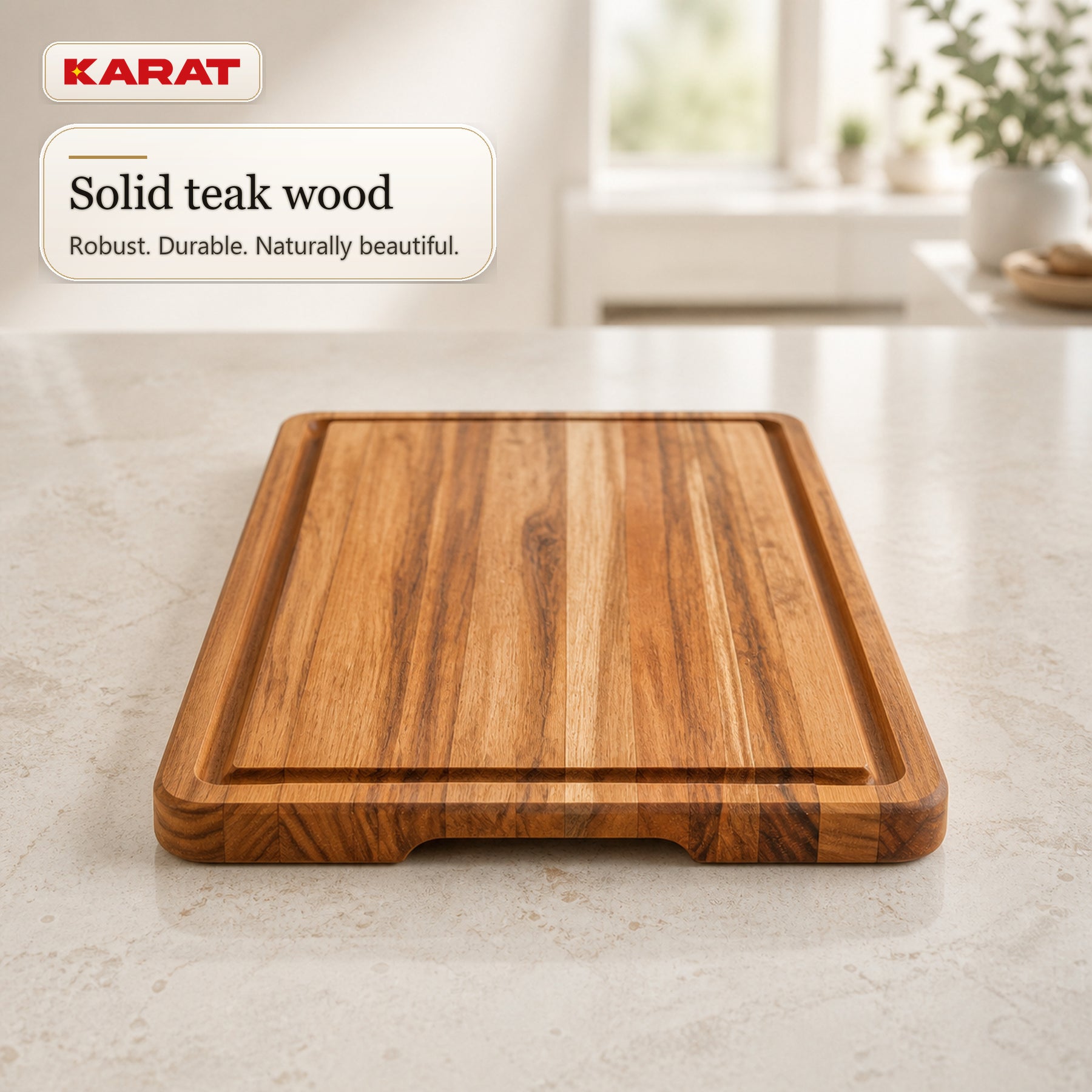 Cutting Board | Maison Teak Edge Grain | Solid Teak Wood with Juice Groove & Handles | 3 Sizes