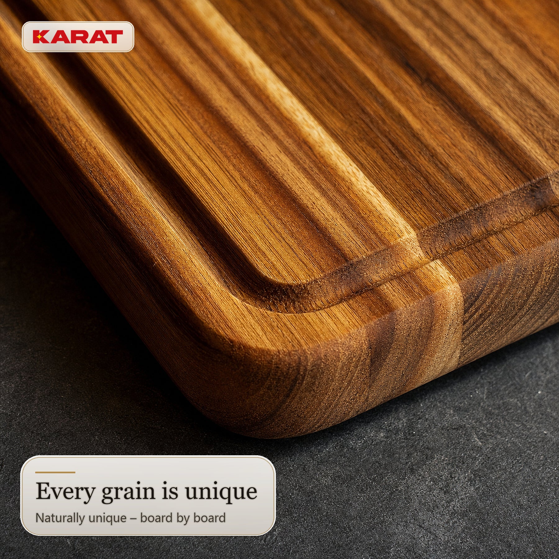 Cutting Board | Maison Teak Edge Grain | Solid Teak Wood with Juice Groove & Handles | 3 Sizes
