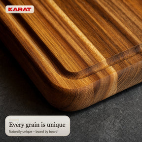 Cutting Board | Maison Teak Edge Grain | Solid Teak Wood with Juice Groove & Handles | 3 Sizes