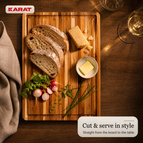 Cutting Board | Maison Teak Edge Grain | Solid Teak Wood with Juice Groove & Handles | 3 Sizes