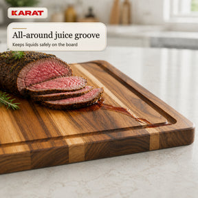 Cutting Board | Maison Teak Edge Grain | Solid Teak Wood with Juice Groove & Handles | 3 Sizes