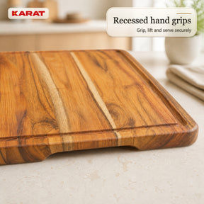 Cutting Board | Maison Teak Edge Grain | Solid Teak Wood with Juice Groove & Handles | 3 Sizes