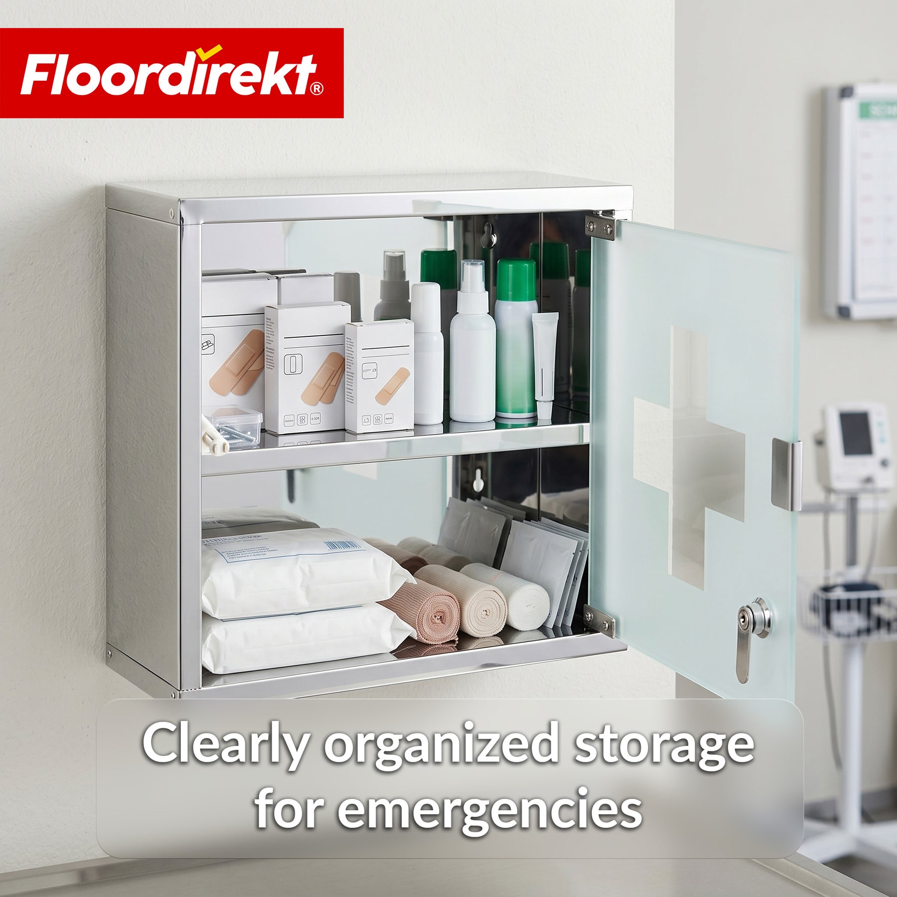 Medicine Cabinet | Allen | Lockable Stainless Steel or White Powder-Coated Metal Cabinet | Medical Cabinet with Glass Door