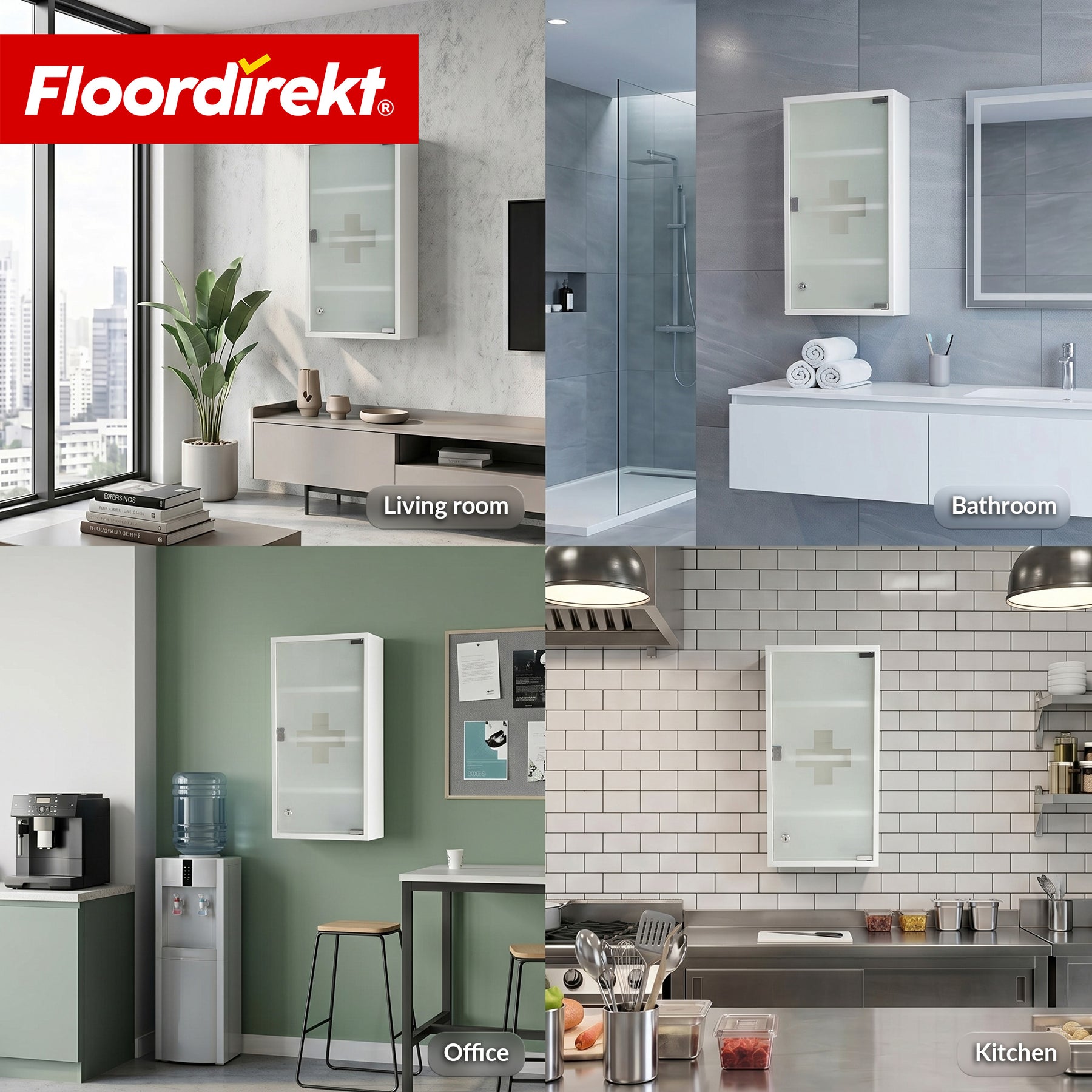 Medicine Cabinet | Allen | Lockable Stainless Steel or White Powder-Coated Metal Cabinet | Medical Cabinet with Glass Door