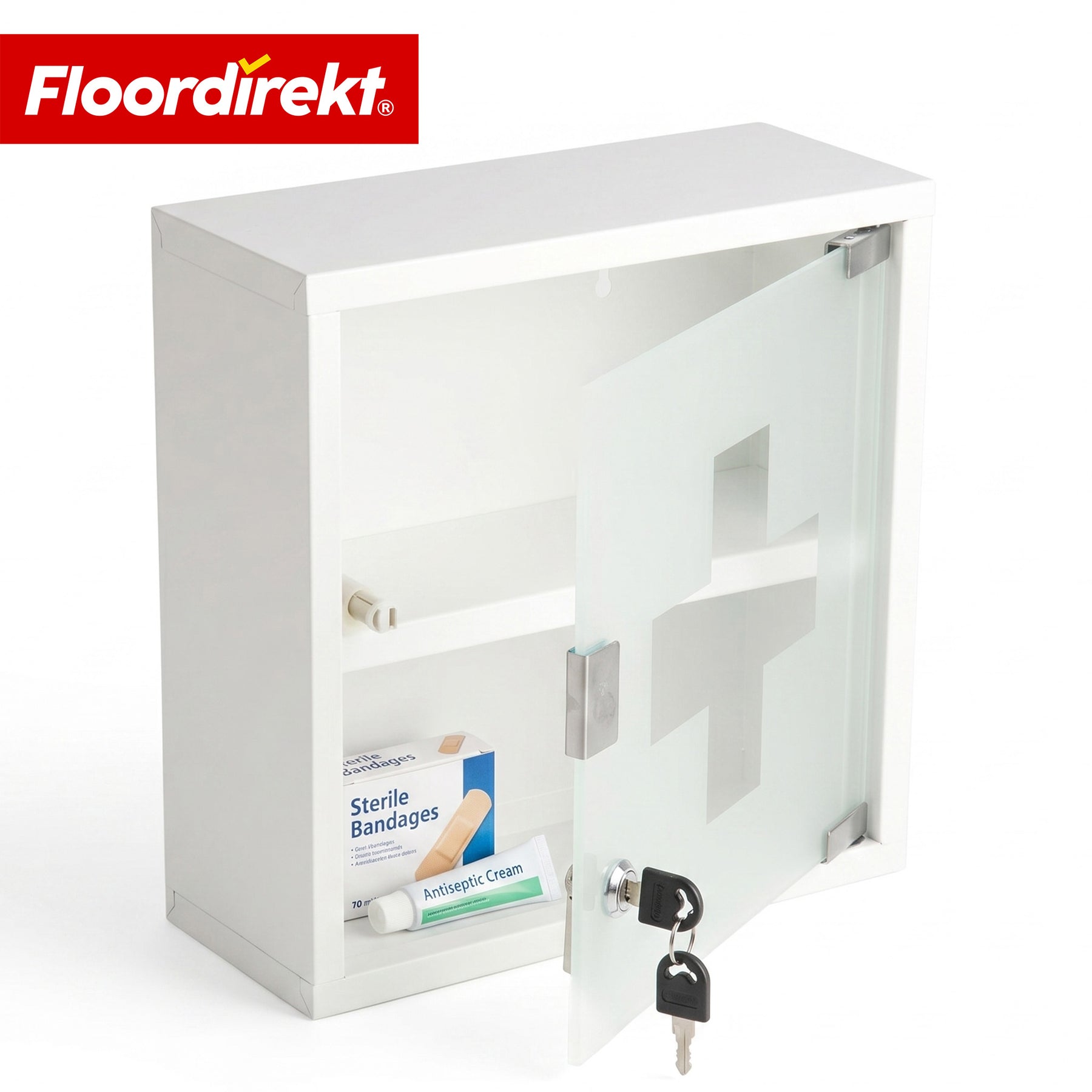 Medicine Cabinet | Allen | Lockable Stainless Steel or White Powder-Coated Metal Cabinet | Medical Cabinet with Glass Door