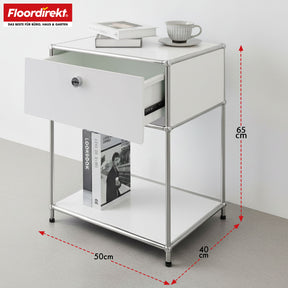 Metal shelving unit | Concept Epure MK-139 | Side table & storage shelf with drawer & shelves | Available in several colours