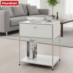 Metal shelving unit | Concept Epure MK-139 | Side table & storage shelf with drawer & shelves | Available in several colours