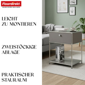 Metal shelving unit | Concept Epure MK-139 | Side table & storage shelf with drawer & shelves | Available in several colours