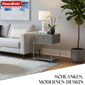 Metal shelving unit | Concept Epure MK-139 | Side table & storage shelf with drawer & shelves | Available in several colours