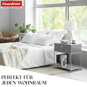 Metal shelving unit | Concept Epure MK-139 | Side table & storage shelf with drawer & shelves | Available in several colours