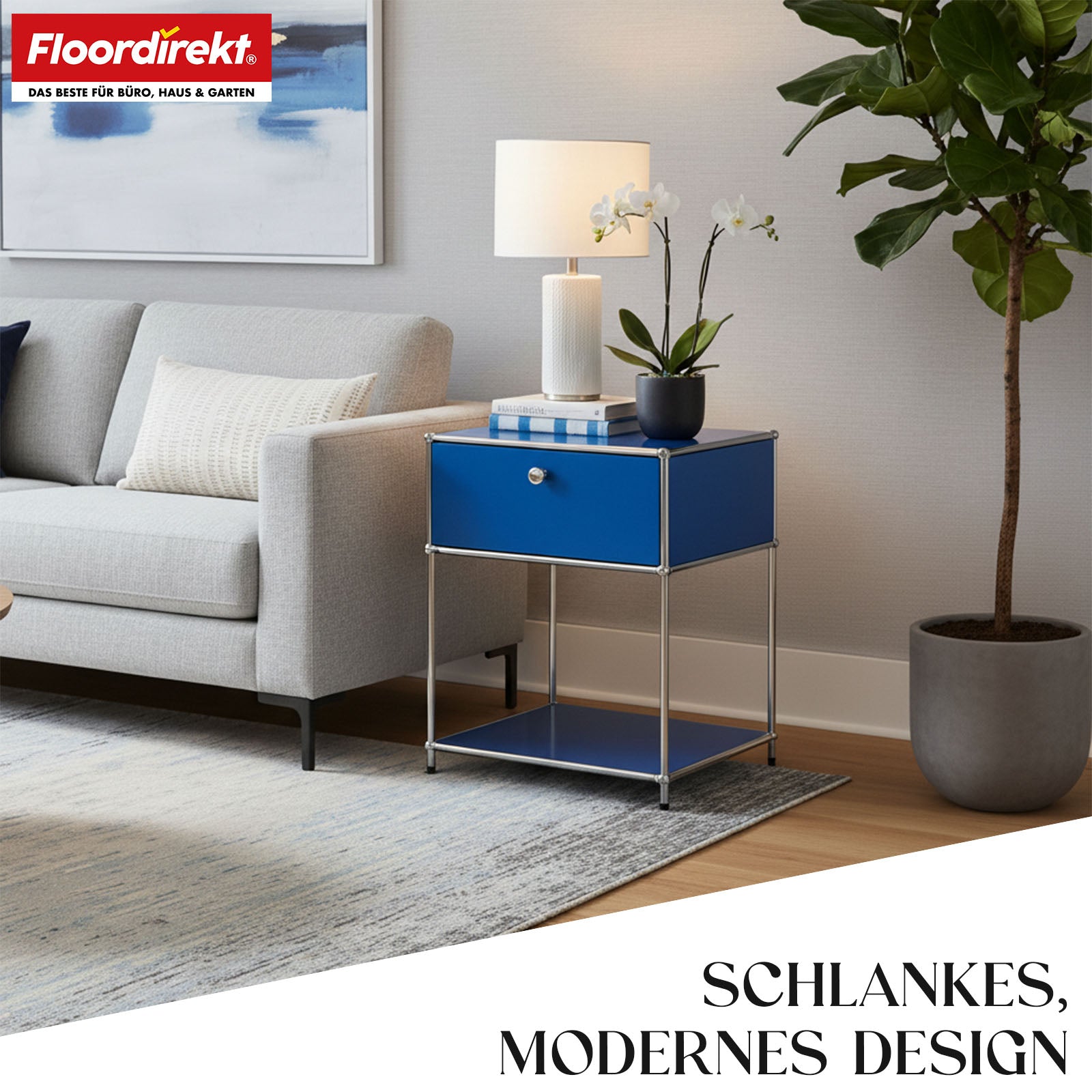 Metal shelving unit | Concept Epure MK-139 | Side table & storage shelf with drawer & shelves | Available in several colours