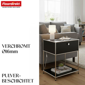 Metal shelving unit | Concept Epure MK-139 | Side table & storage shelf with drawer & shelves | Available in several colours