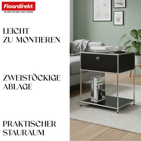 Metal shelving unit | Concept Epure MK-139 | Side table & storage shelf with drawer & shelves | Available in several colours