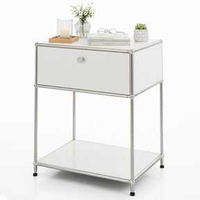 Metal shelving unit | Concept Epure MK-139 | Side table & storage shelf with drawer & shelves | Available in several colours