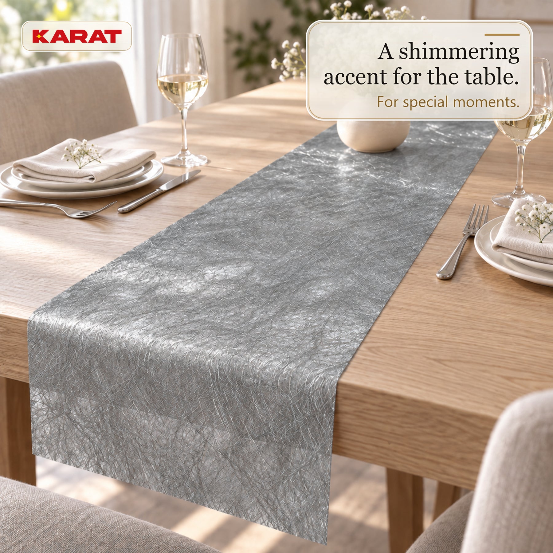 Monarch Table Runner | Metallic Shimmer Decorative Nonwoven Fabric | 30 cm x 25 m Roll | 13 Colours