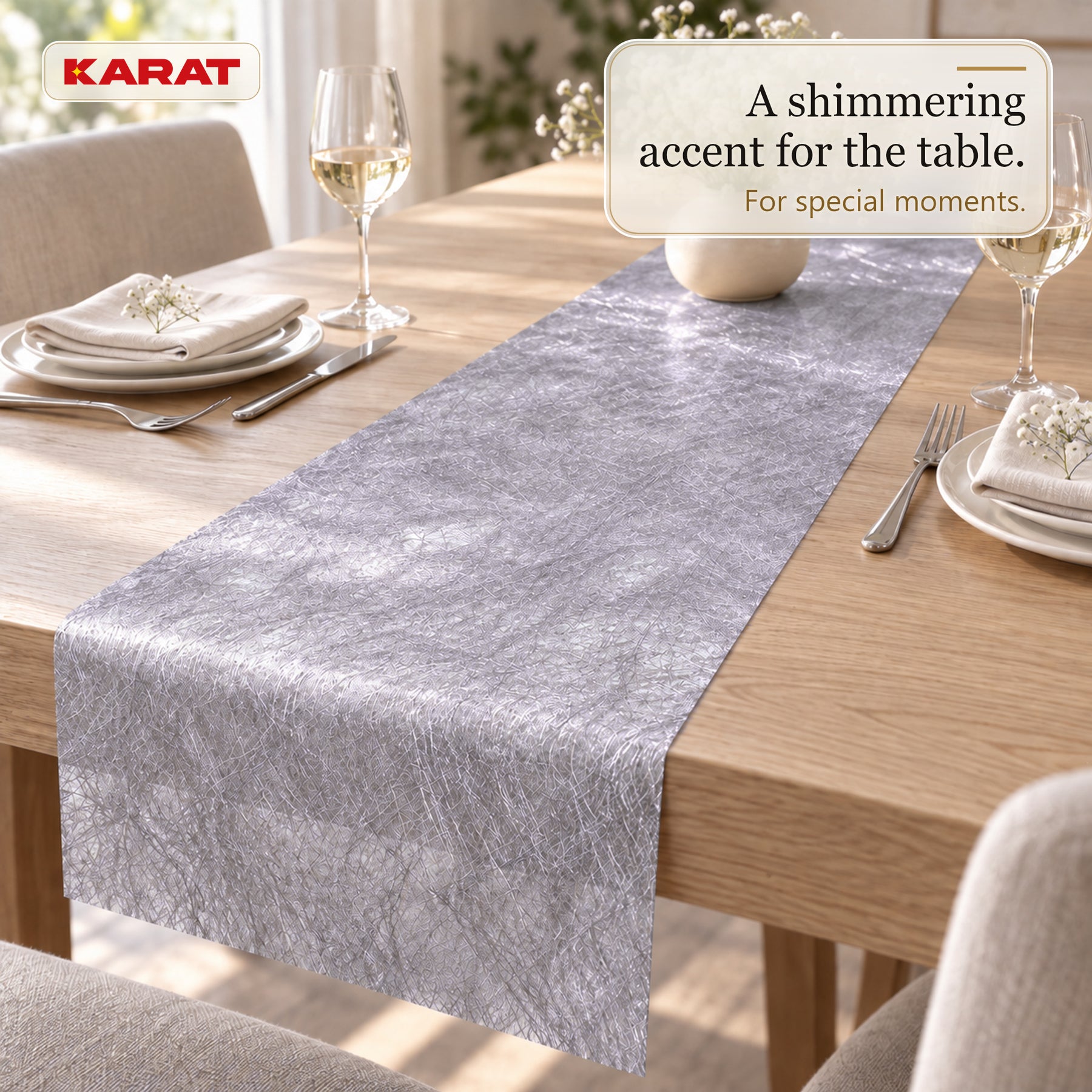 Monarch Table Runner | Metallic Shimmer Decorative Nonwoven Fabric | 30 cm x 25 m Roll | 13 Colours