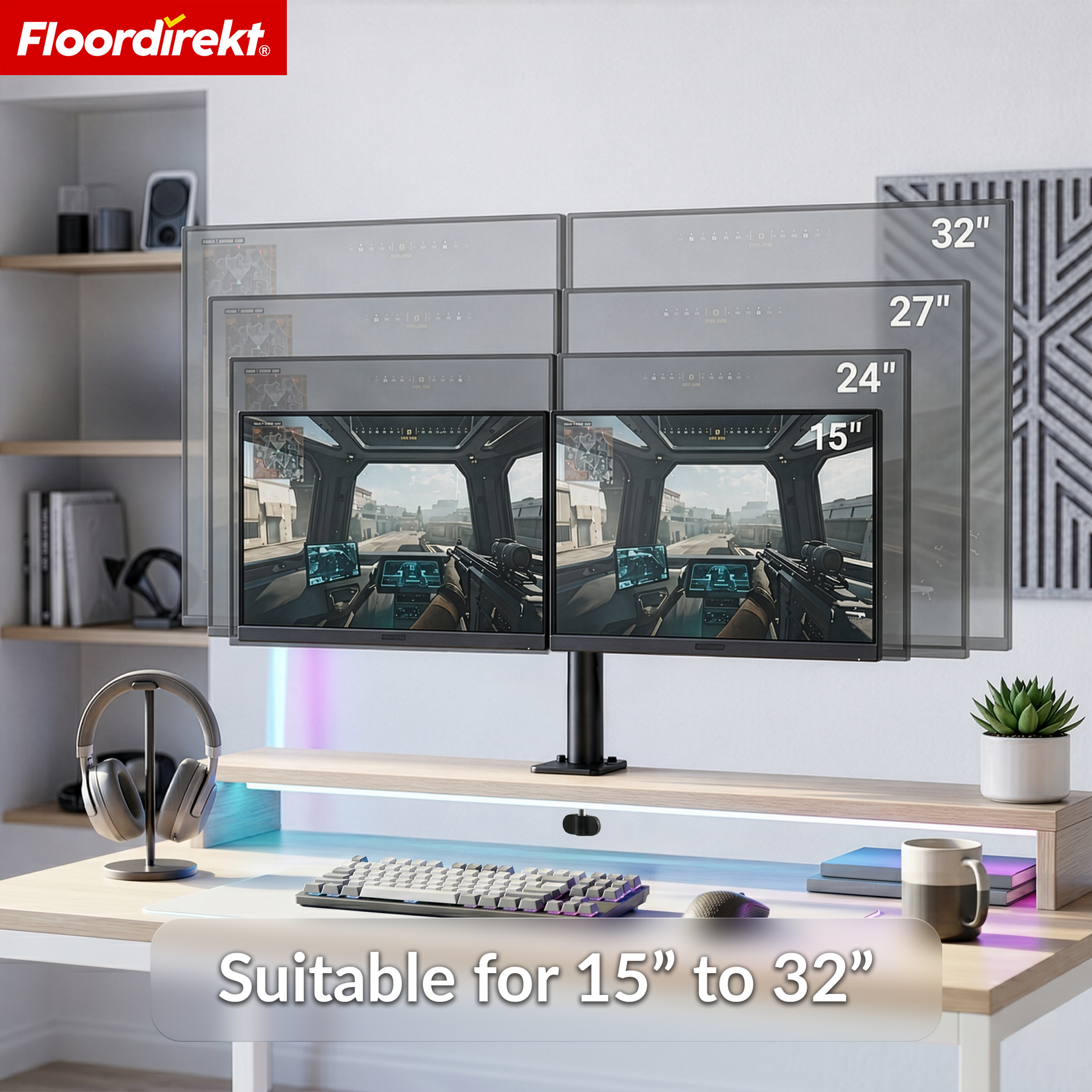 Monitor Arm | Flexibly Adjustable Monitor Mount with Desk Clamp for 1 or 2 Monitors