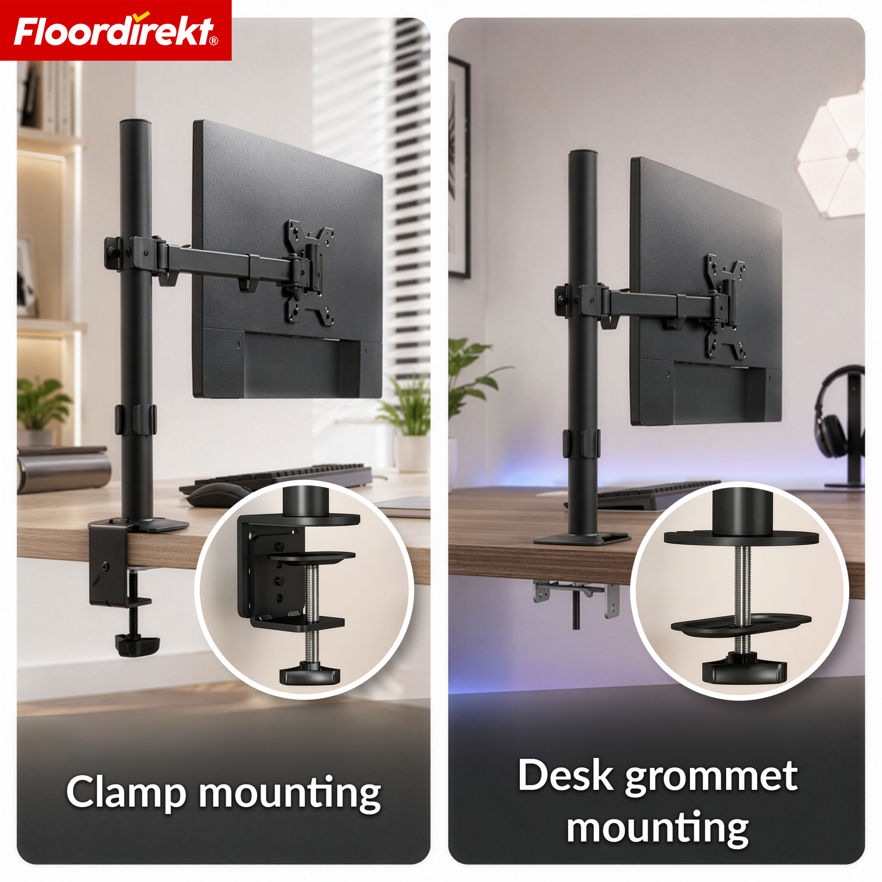 Monitor Arm | Flexibly Adjustable Monitor Mount with Desk Clamp for 1 or 2 Monitors