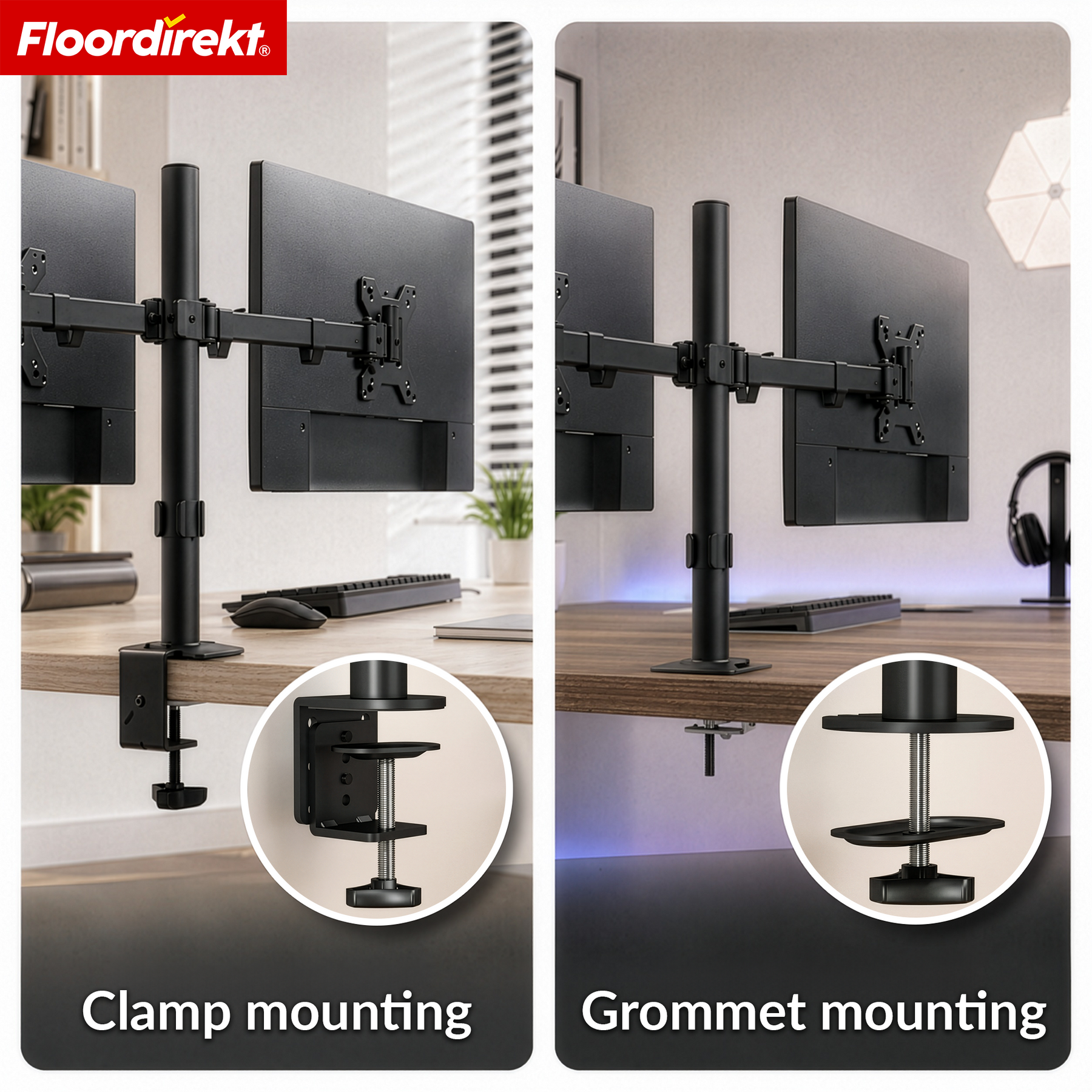 Monitor Arm | Flexibly Adjustable Monitor Mount with Desk Clamp for 1 or 2 Monitors
