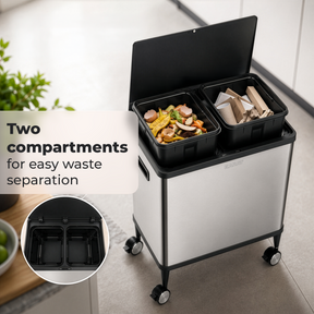 Trash Can | Tyler | Stainless Steel Sensor Bin | 2 × 24 L Dual Compartment | Lockable Wheels