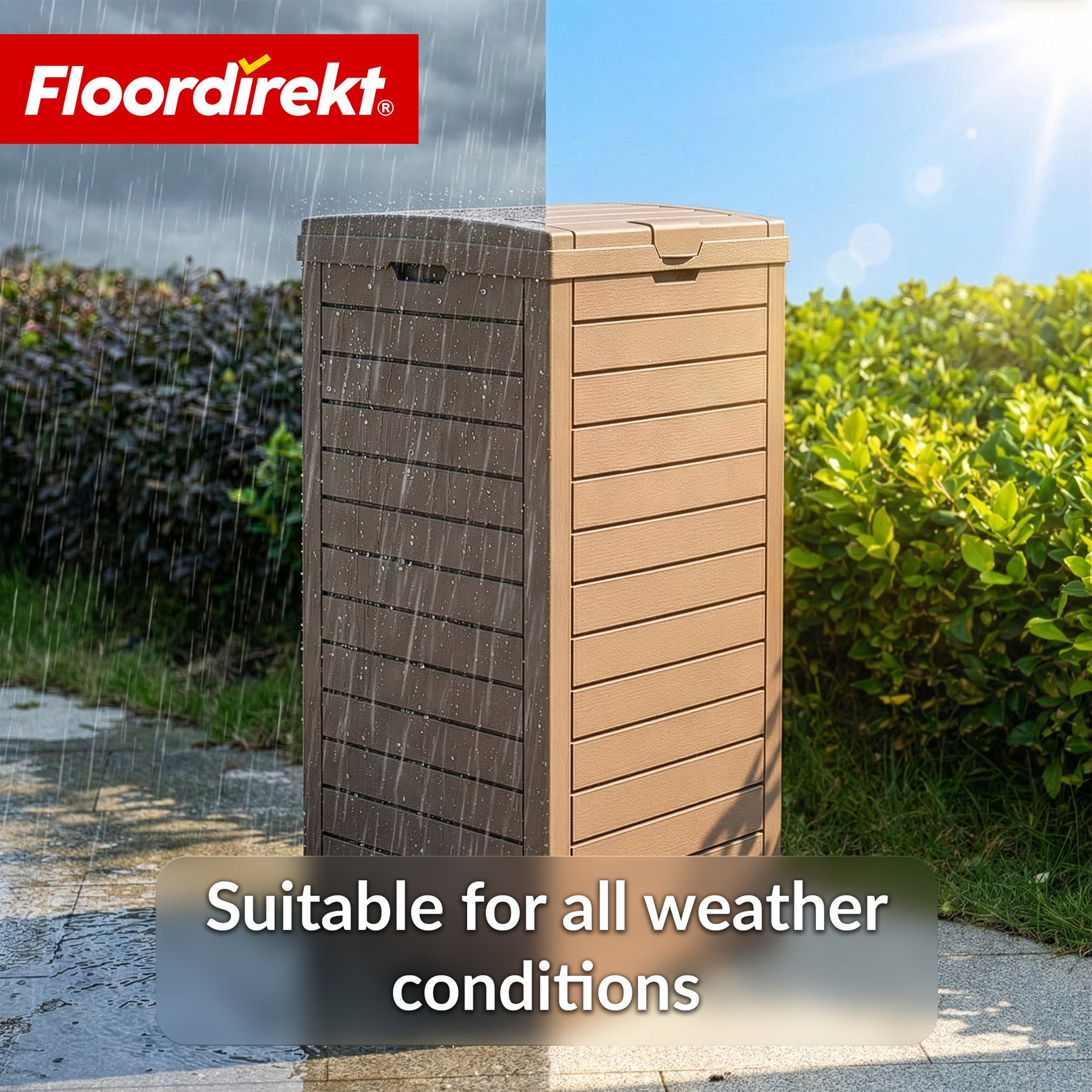 Outdoor Trash Can in Wood Look | Weather-Resistant Waste Bin for Garden & Patio | 118L / 230L