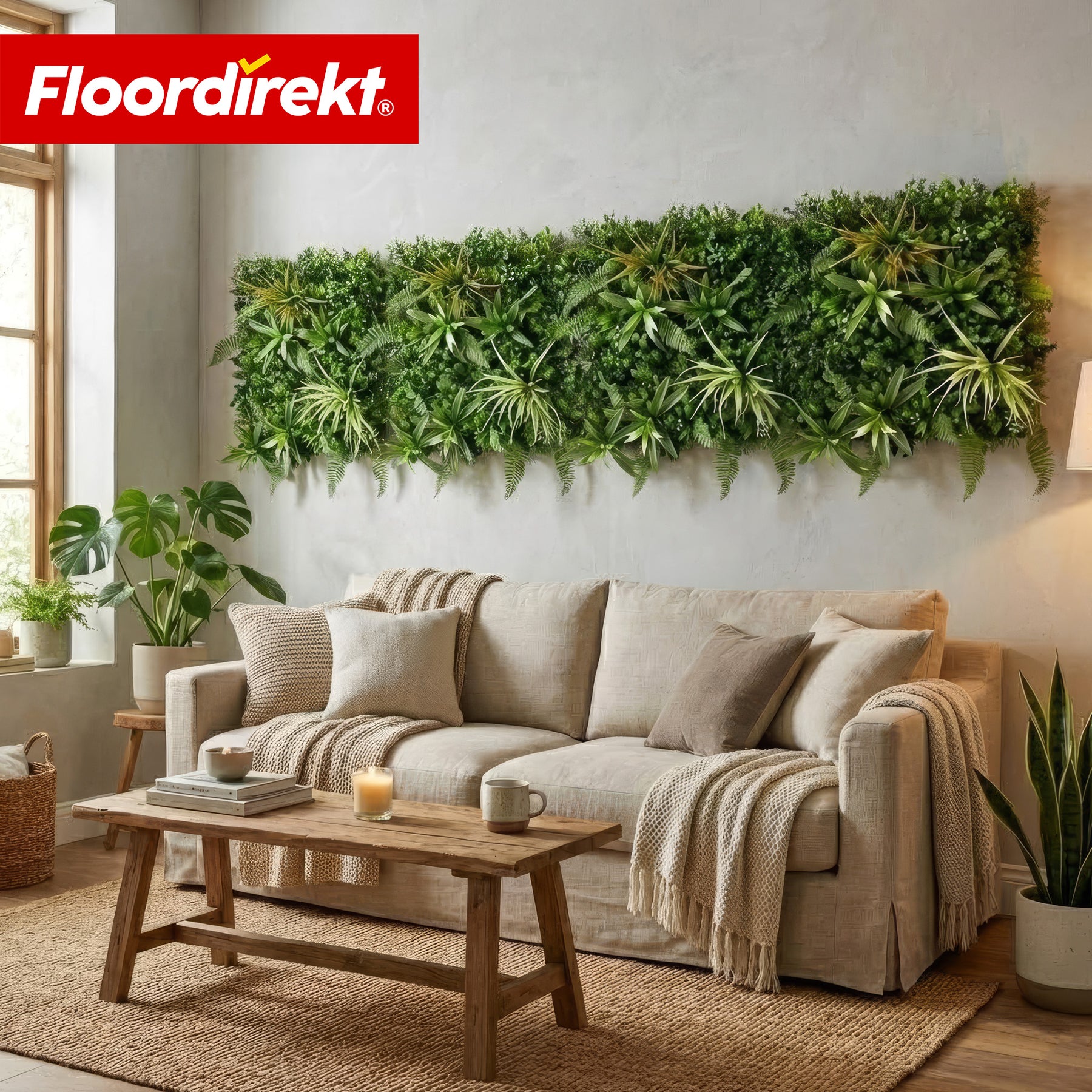 Plant Wall | Fire Sky | Natural, Maintenance-Free Artificial Plant Panel | UV-Resistant & Expandable with Click System | 50 × 50 cm