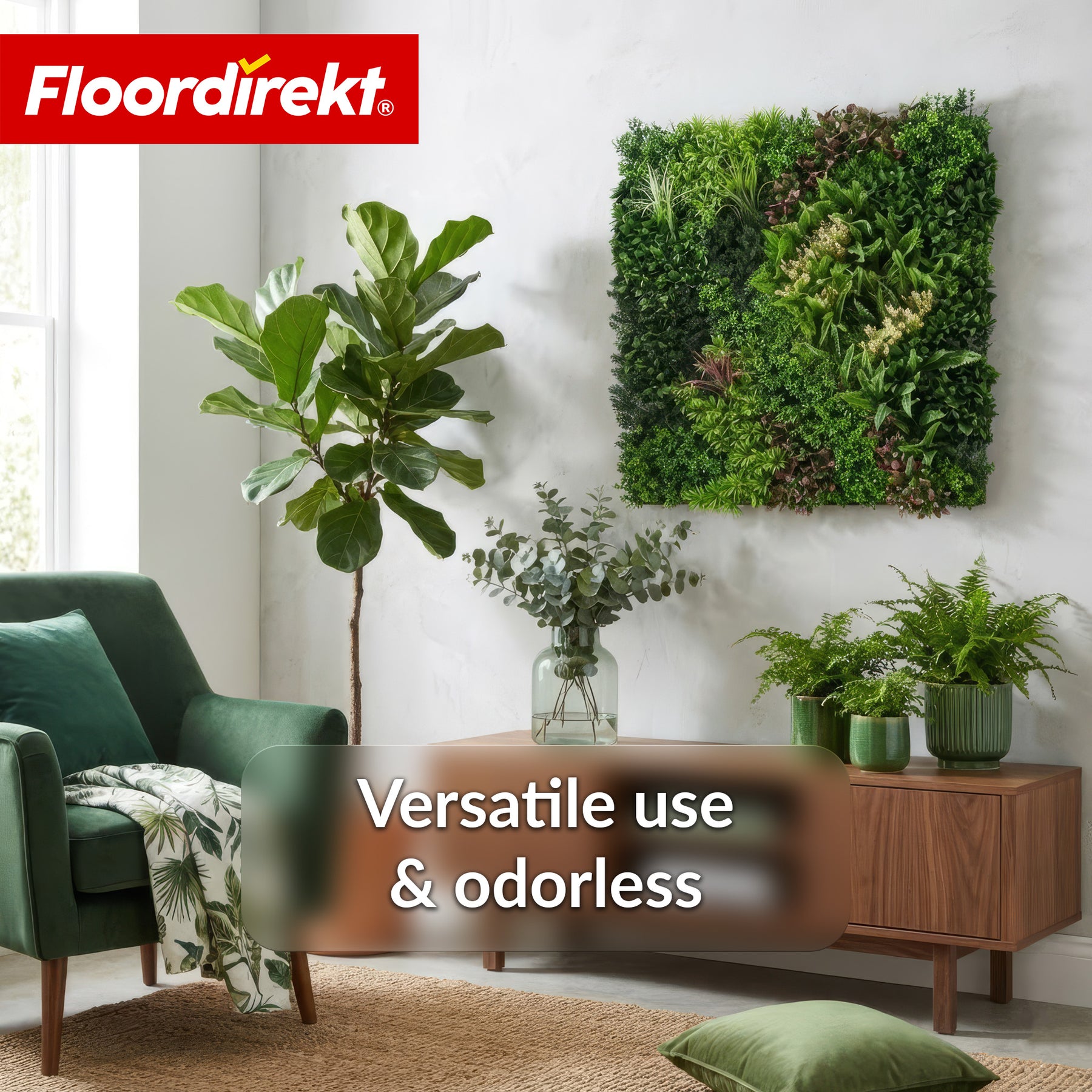 Artificial Plant Wall | Hera | Natural-Looking, Low-Maintenance Green Panel | UV-Resistant & Expandable Click System | 100 × 100 cm