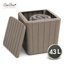 Garden Storage Box | Porto | Weather-Resistant 43 L Plastic Storage Box with Wood Effect | Doubles as a Side Table | 2 Colours