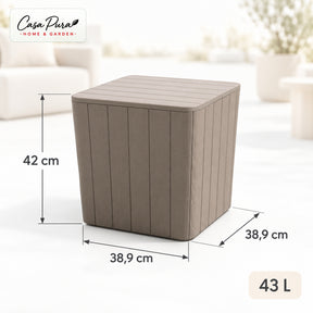 Garden Storage Box | Porto | Weather-Resistant 43 L Plastic Storage Box with Wood Effect | Doubles as a Side Table | 2 Colours