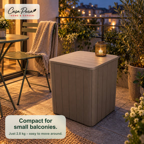 Garden Storage Box | Porto | Weather-Resistant 43 L Plastic Storage Box with Wood Effect | Doubles as a Side Table | 2 Colours