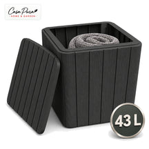 Garden Storage Box | Porto | Weather-Resistant 43 L Plastic Storage Box with Wood Effect | Doubles as a Side Table | 2 Colours