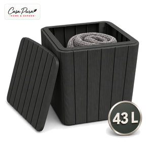 Garden Storage Box | Porto | Weather-Resistant 43 L Plastic Storage Box with Wood Effect | Doubles as a Side Table | 2 Colours