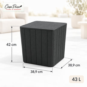 Garden Storage Box | Porto | Weather-Resistant 43 L Plastic Storage Box with Wood Effect | Doubles as a Side Table | 2 Colours