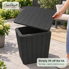 Garden Storage Box | Porto | Weather-Resistant 43 L Plastic Storage Box with Wood Effect | Doubles as a Side Table | 2 Colours