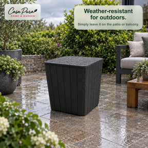 Garden Storage Box | Porto | Weather-Resistant 43 L Plastic Storage Box with Wood Effect | Doubles as a Side Table | 2 Colours