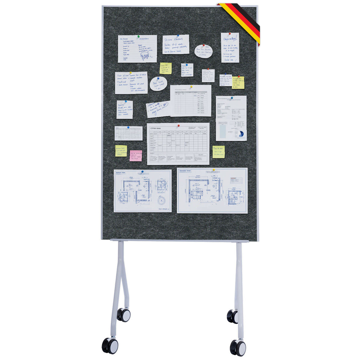 Mobile presentation board | Giant | Double-sided felt board 80 x 120 cm with lockable castors & shelf | Available in several colours