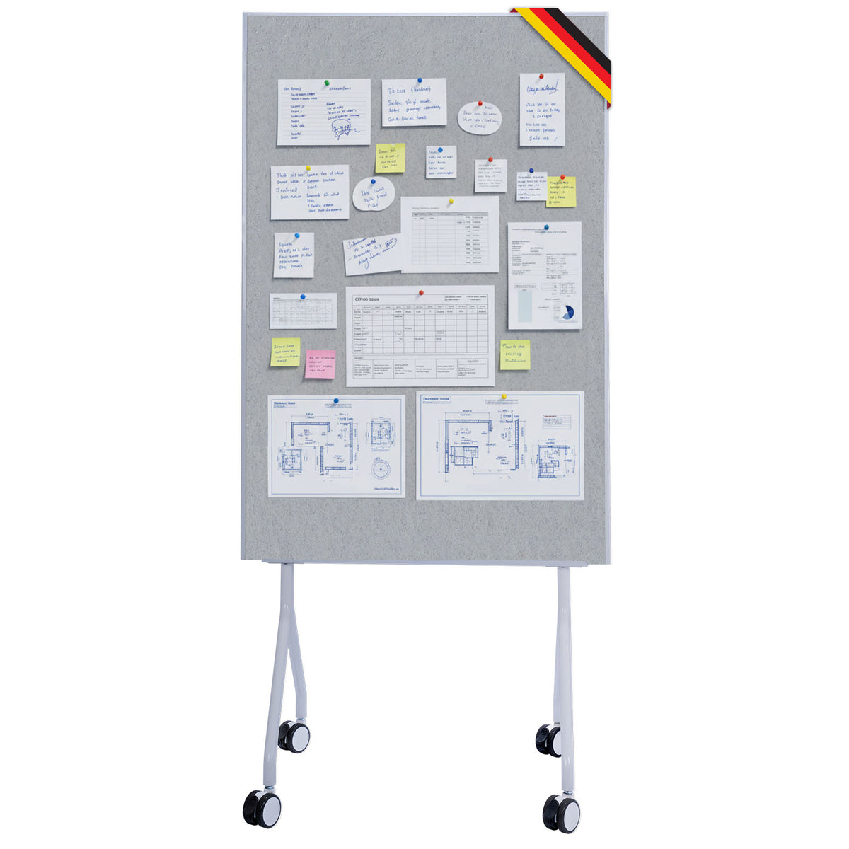 Mobile presentation board | Giant | Double-sided felt board 80 x 120 cm with lockable castors & shelf | Available in several colours